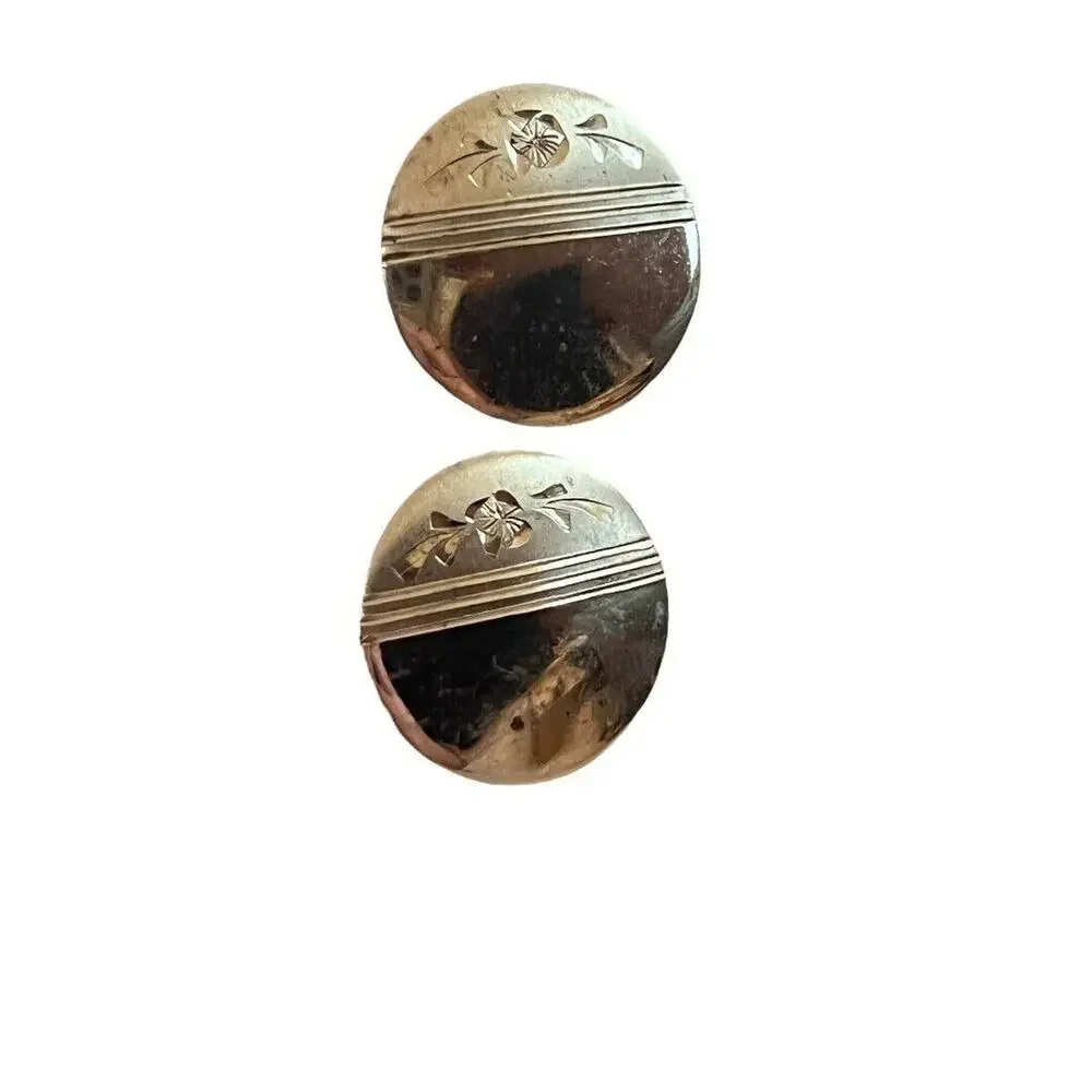 Vintage Gold Tone Floral Etched Round Cufflinks